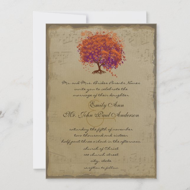 Invitación a la boda del árbol del corazón rojo de (Anverso)