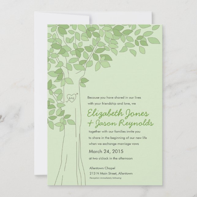 Invitación a la boda del árbol verde (Anverso)