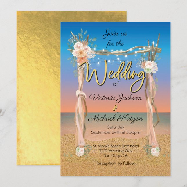 Invitación a la boda del Arco del Arco de Playa Tr (Anverso / Reverso)