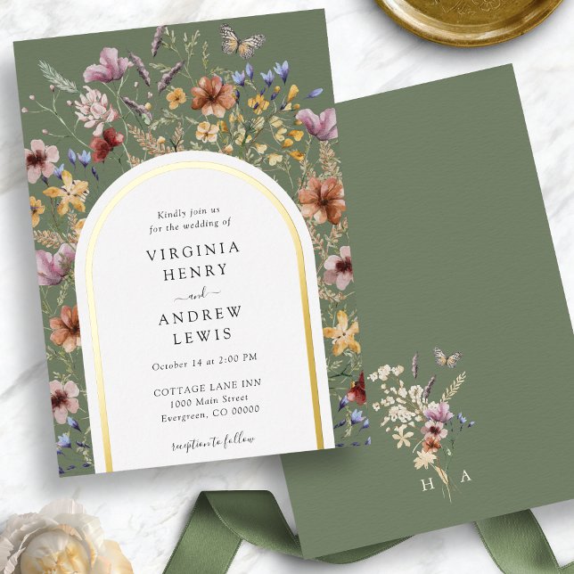 Invitación a la boda del Arco del Boho Verde (Green Boho Arch Wedding Invitation Foil Invitation
)