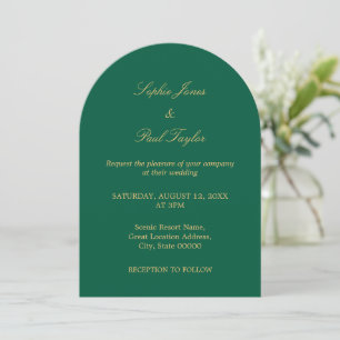 Invitación a la boda del Arco Dorado Verde Hunter