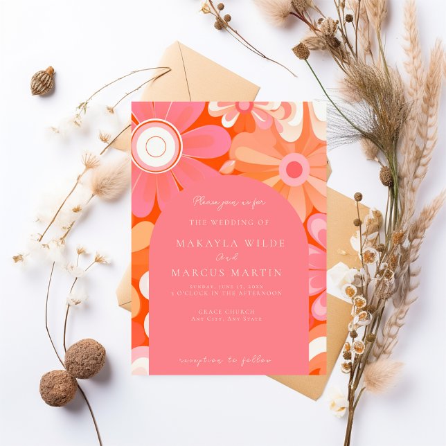 Invitación a la boda del arco rosado retro negrita (Subido por el creador)