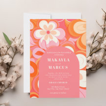 Invitación a la boda del arco rosado retro vibrant