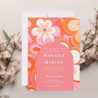 Invitación a la boda del arco rosado retro vibrant
