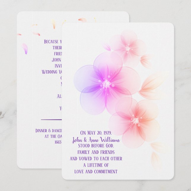 Invitación a la boda del arcoiris con flores de ce (Anverso / Reverso)