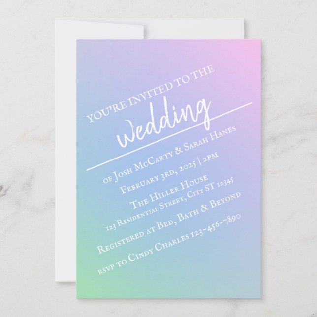 Invitación a la boda del arcoiris de Pastel (Anverso)