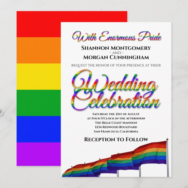Invitación a la boda del arcoiris del orgullo gay (Anverso / Reverso)