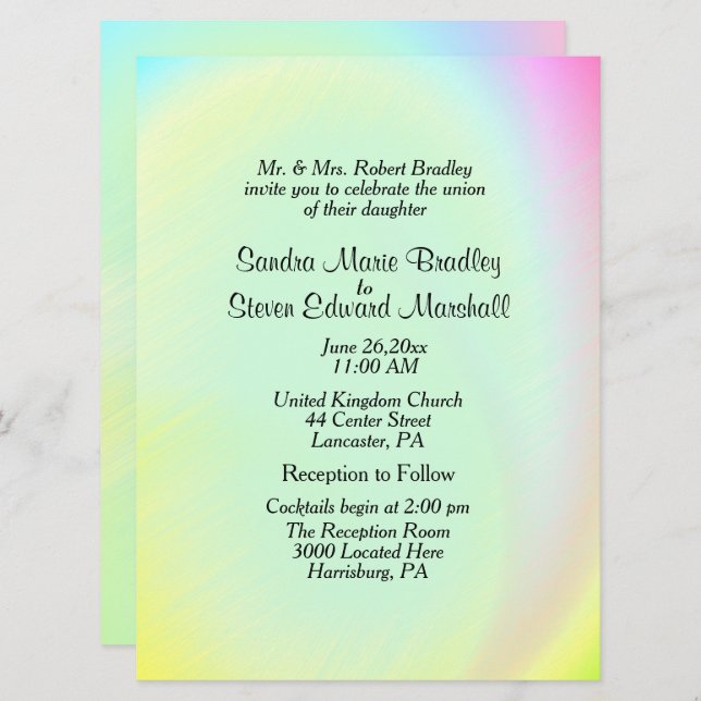 Invitación a la Boda del Arcoiris Pastel con Recep (Anverso / Reverso)