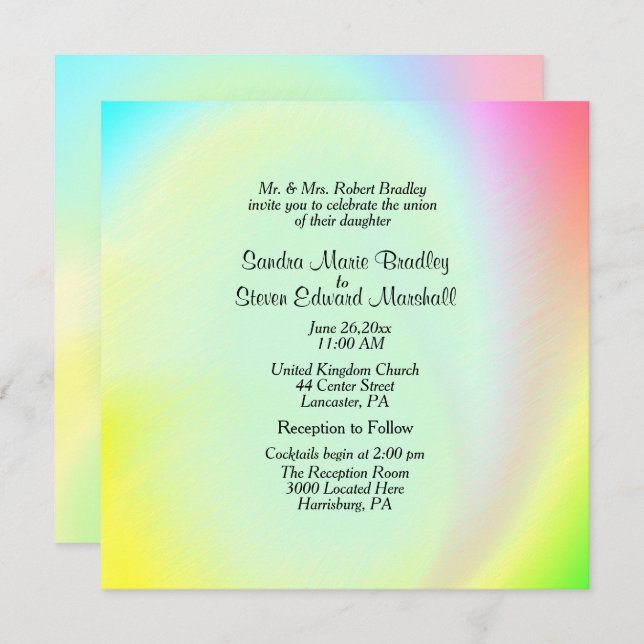 Invitación a la Boda del Arcoiris Pastel con Recep (Anverso / Reverso)