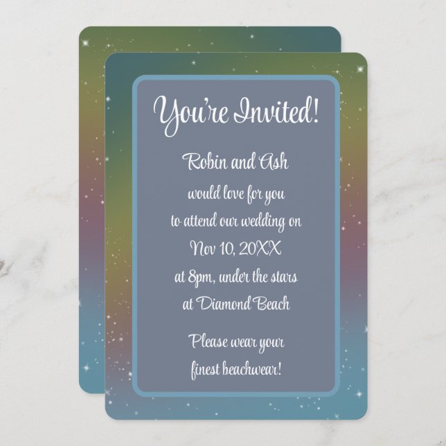 Invitación a la boda del arcoiris silenciado galác (Anverso / Reverso)