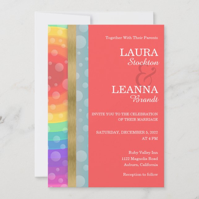 Invitación a la boda del arcoiris y el oro (Anverso)