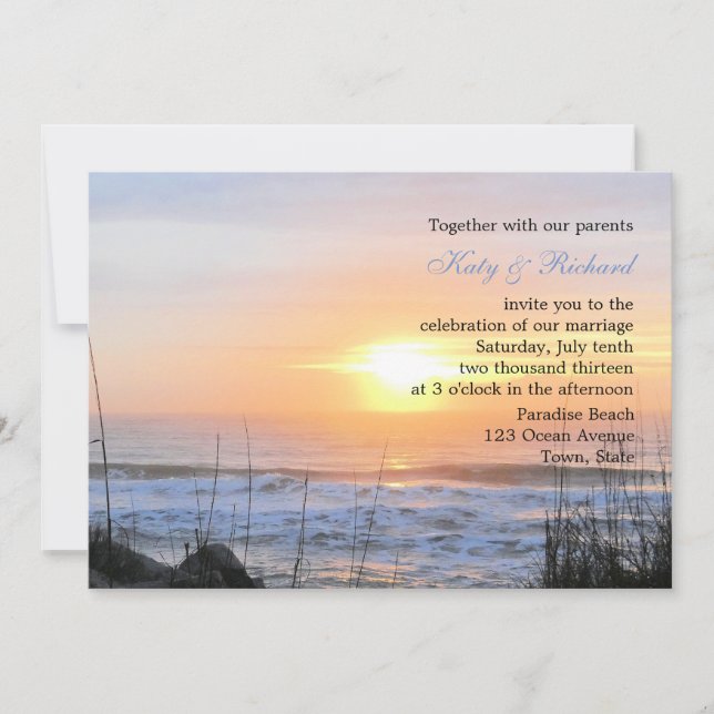 Invitación a la boda del atardecer oceánico (Anverso)