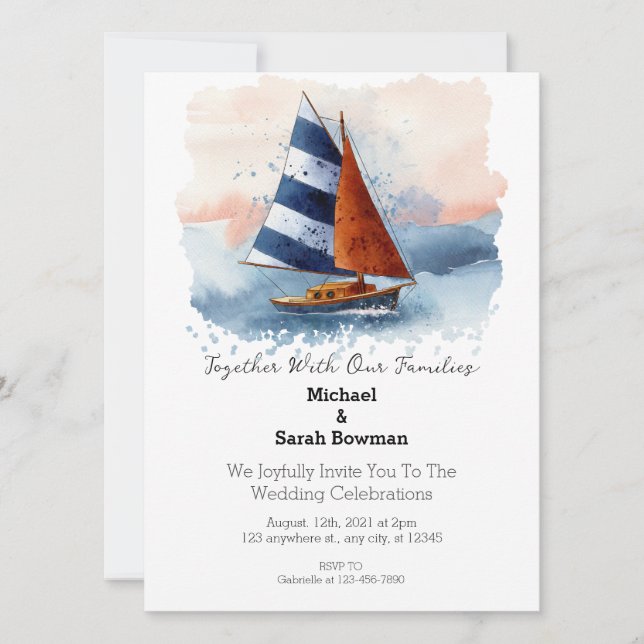 Invitación a la boda del barco de crucero en la pl (Anverso)