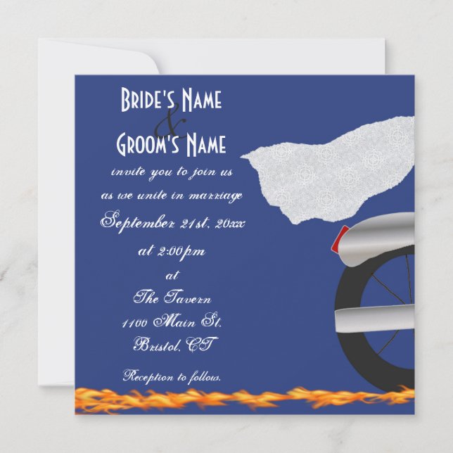 Invitación a la boda del Biker cromado y de encaje (Anverso)