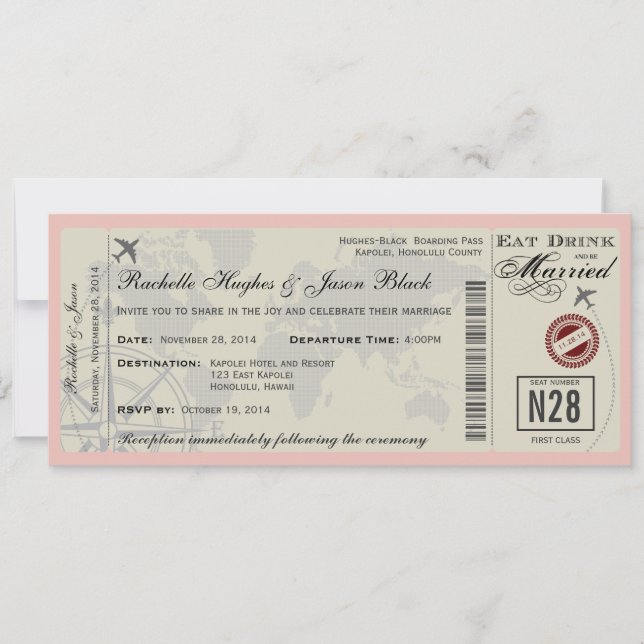 Invitación a la boda del billete aéreo (Anverso)