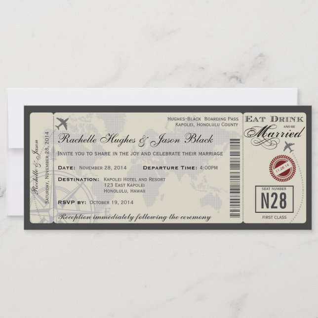 Invitación a la boda del billete aéreo (Anverso)
