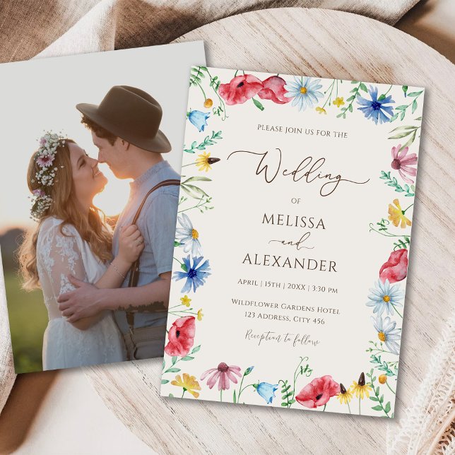 Invitación a la boda del boho beige de flores silv (Subido por el creador)