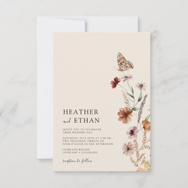 Invitación a la boda del Boho de Flores Silvestres (Anverso)