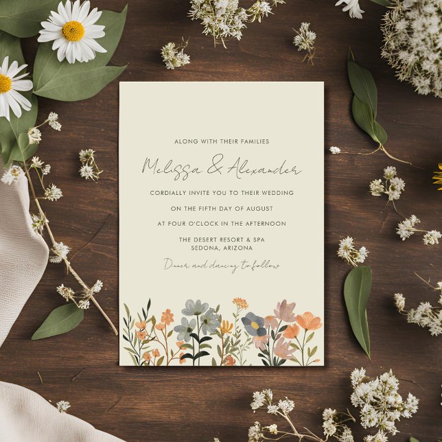 Invitación a la boda del Boho de Flores Silvestres (Wildflower Boho Fall Wedding Invitation)