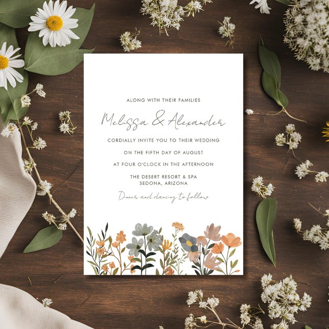 Invitación a la boda del Boho de Flores Silvestres (Wildflower Boho Fall Wedding Invitation)