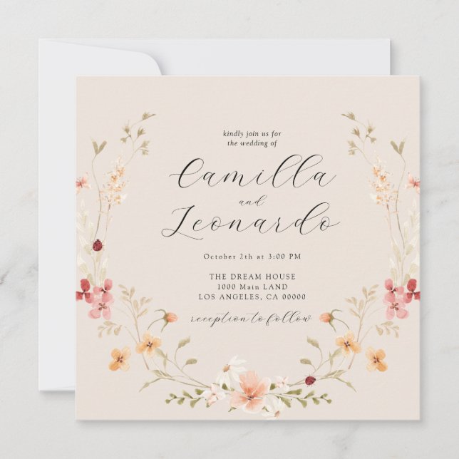 Invitación a la boda del Boho de Flores Silvestres (Anverso)