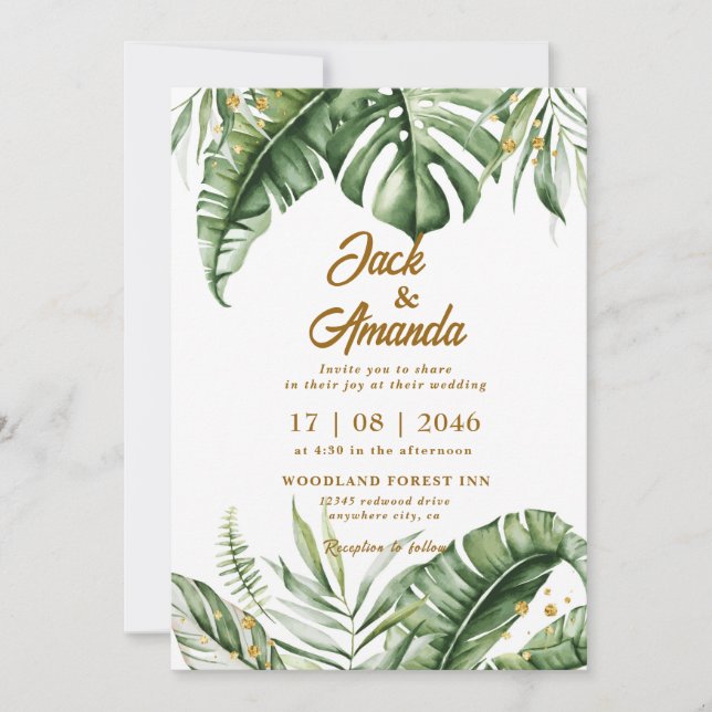 Invitación a la boda del Boho de la Hoja Verde Pre (Anverso)