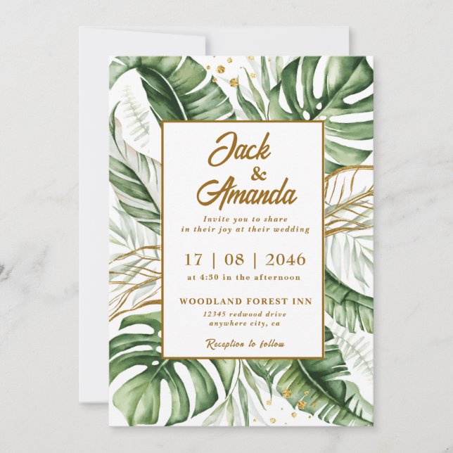 Invitación a la boda del Boho de la Hoja Verde Pre (Anverso)