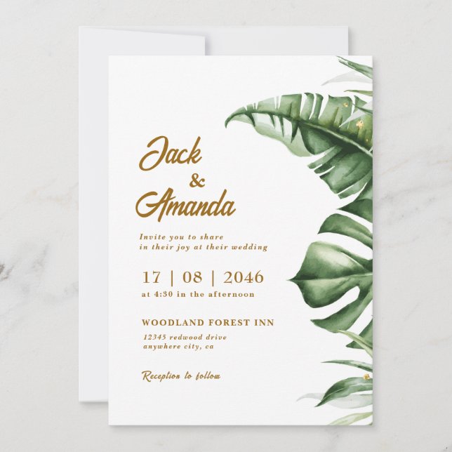 Invitación a la boda del Boho de la Hoja Verde Pre (Anverso)