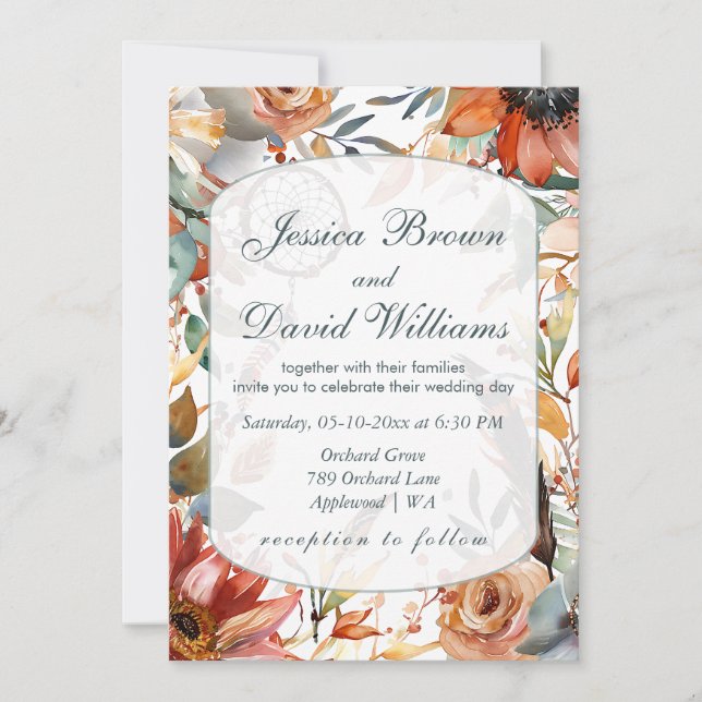 Invitación a la boda del Boho de Wildflower Spirit (Anverso)