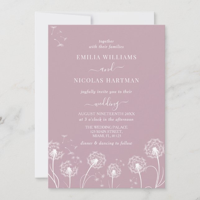 Invitación a la boda del Boho Dusty Pink Wildflowe (Anverso)