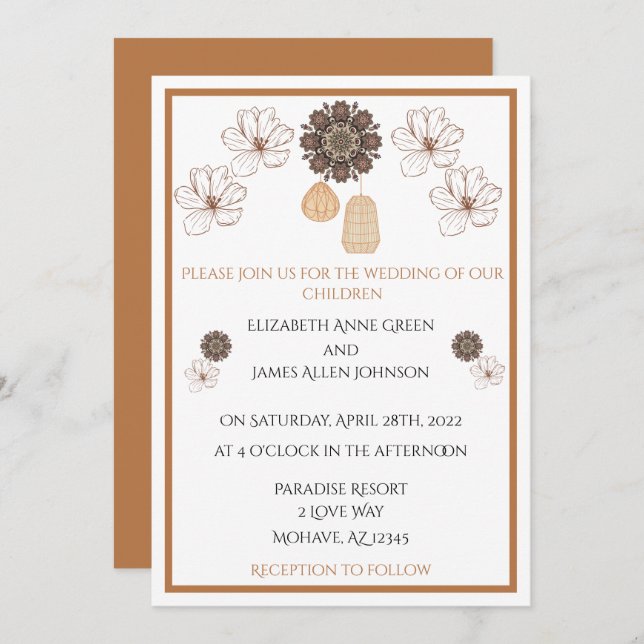Invitación a la boda del Boho floral del país (Anverso / Reverso)