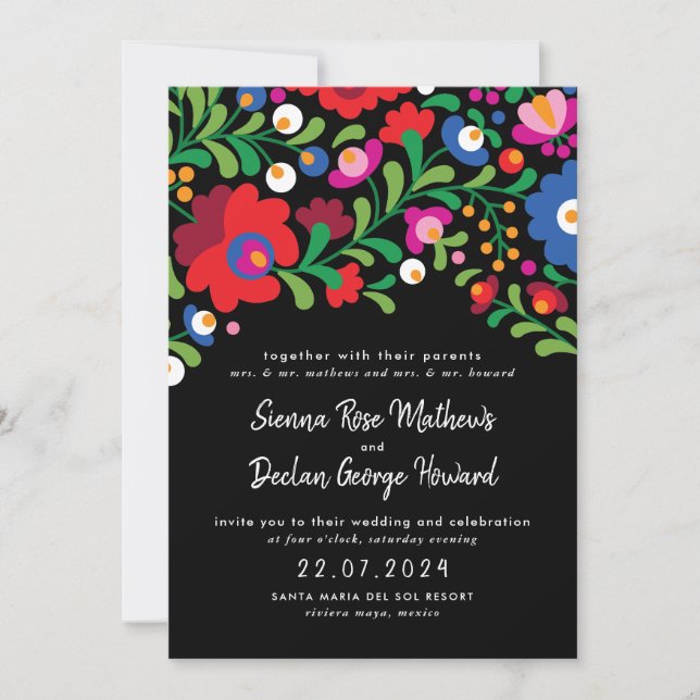 Invitación a la boda del bordado mexicano (Anverso)