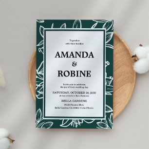 Invitación a la boda del borde de la hoja verde