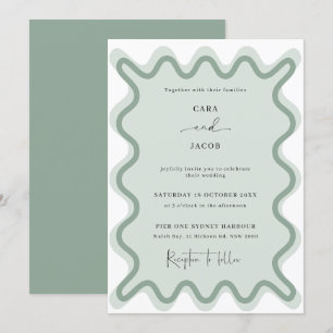 Invitación a la boda del borde de la onda verde sa