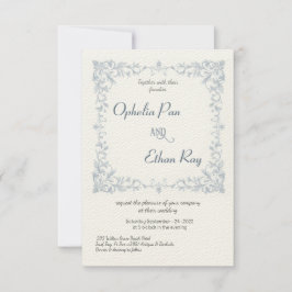 Invitación a la boda del borde floral azul acuarel