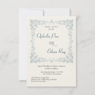 Invitación a la boda del borde floral azul acuarel