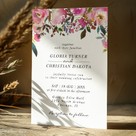 Invitación a la boda del borde floral rosa brillan