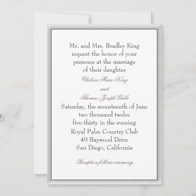 Invitación a la boda del borde gris suave (Anverso)