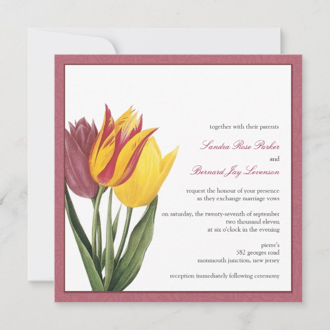 Invitación a la boda del borde Rosa de Tulips (Anverso)