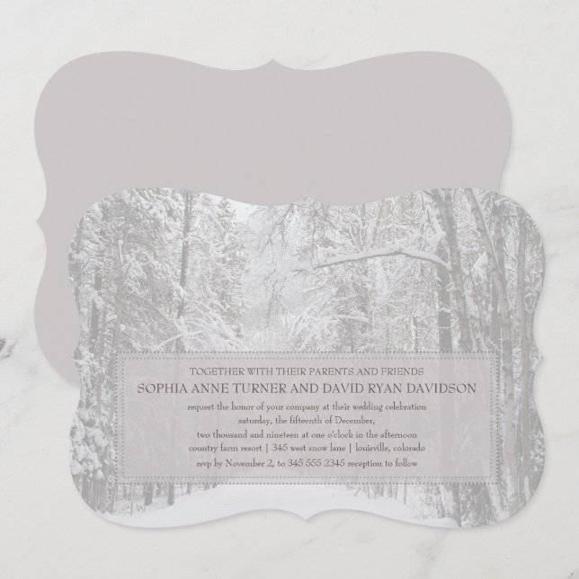 Invitación a la boda del bosque de nieve en invier (Anverso / Reverso)
