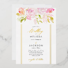 Invitación a la boda del bouquet de color rosa