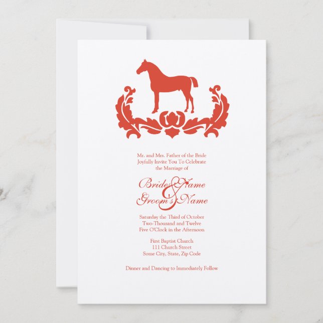 Invitación a la boda del caballo de Damasco rojo y (Anverso)