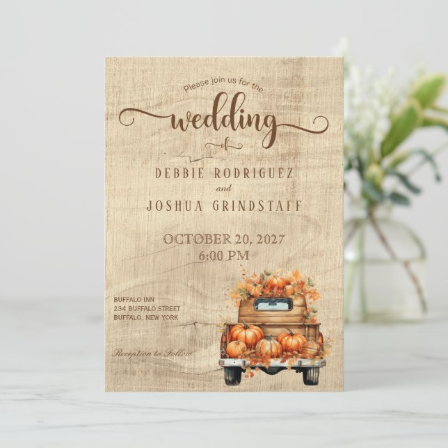 Invitación a la boda del Camión de Otoño Rústico C (Anverso de pie)