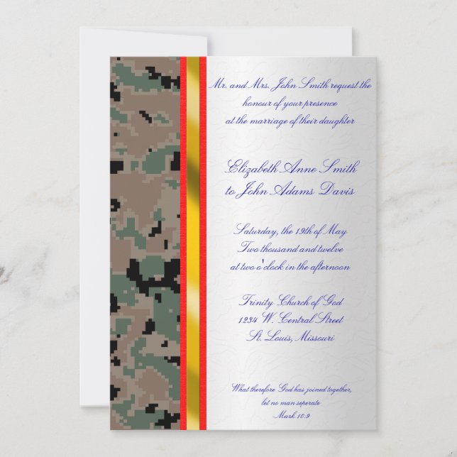 Invitación a la boda del camuflaje digital marino (Anverso)