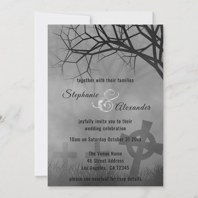 Invitación a la boda del cementerio del humo gótic (Anverso)