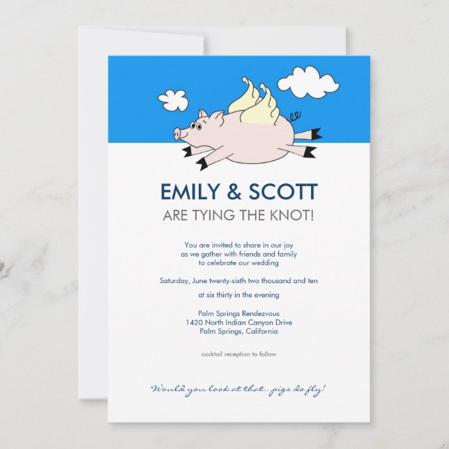 Invitación a la boda del cerdo volador (Anverso)