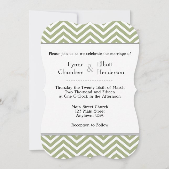 Invitación a la boda del Chevron Blanco Verde de O (Anverso)