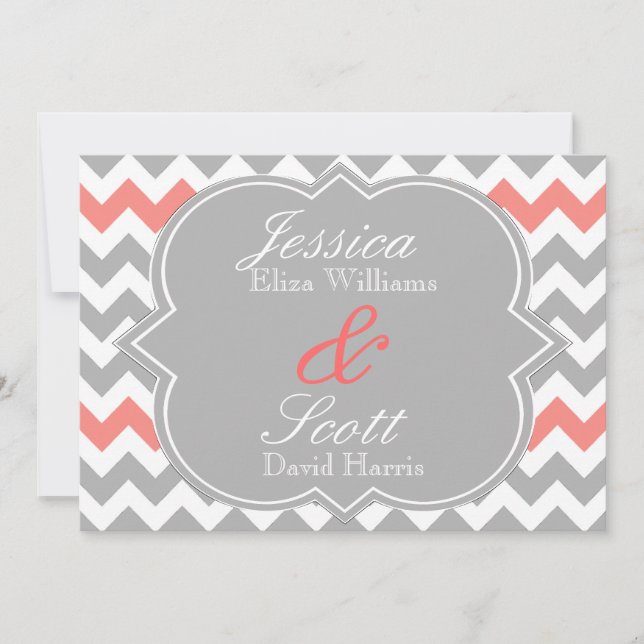 Invitación a la boda del Chevron de coral gris (Anverso)