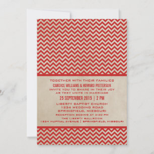 Invitación a la boda del Chevron de la Moda Roja