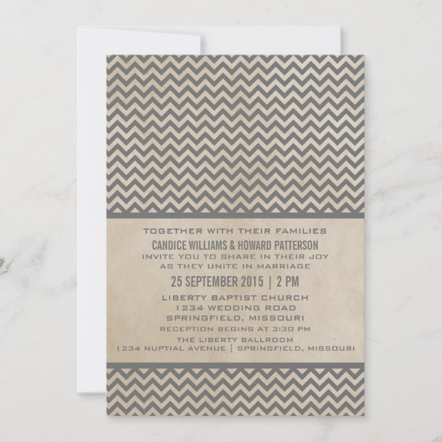 Invitación a la boda del Chevron de Moda gris (Anverso)